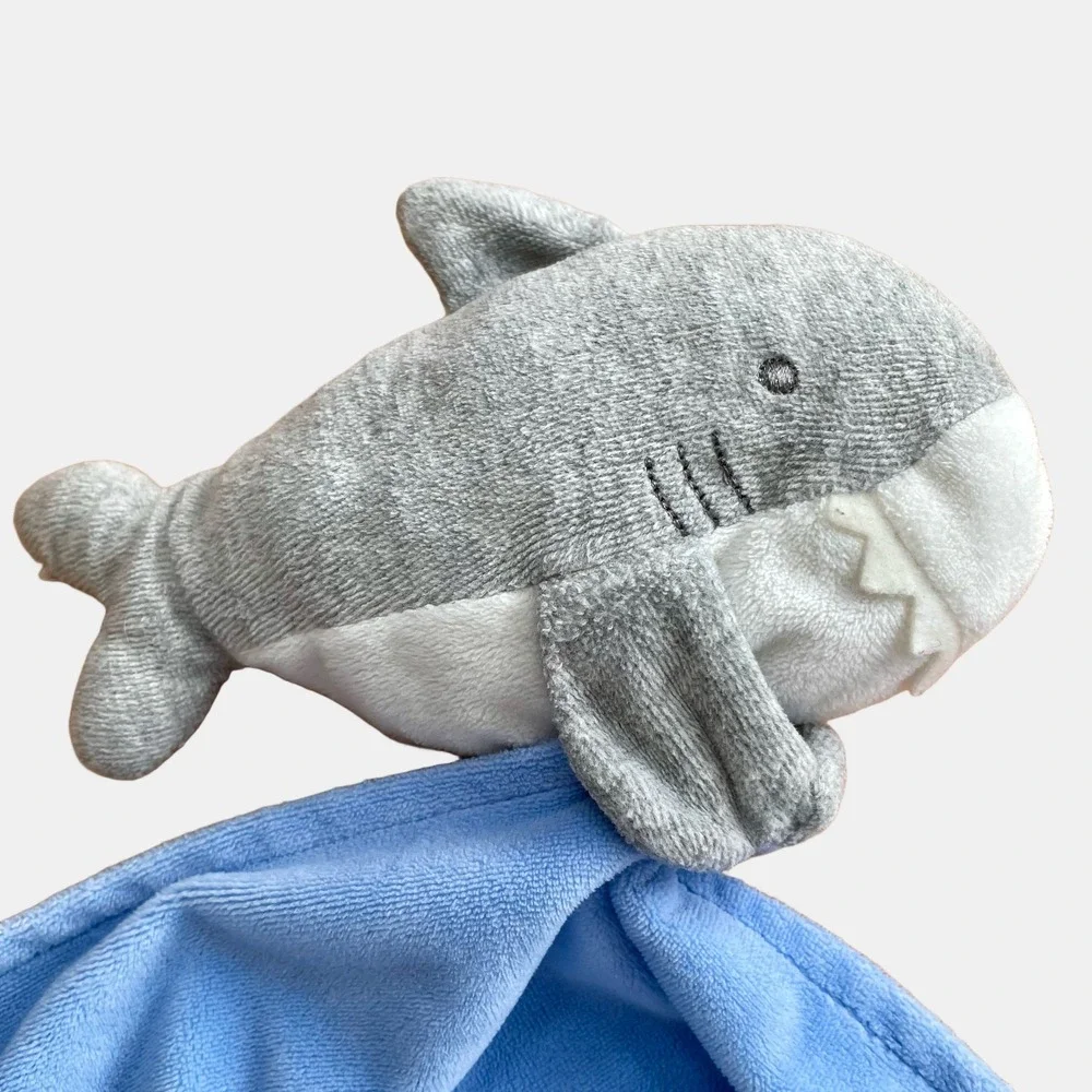 Carters Shark Security Blanket Blue Grey Plush Lovey Snuggle Toy 10.5x10.5